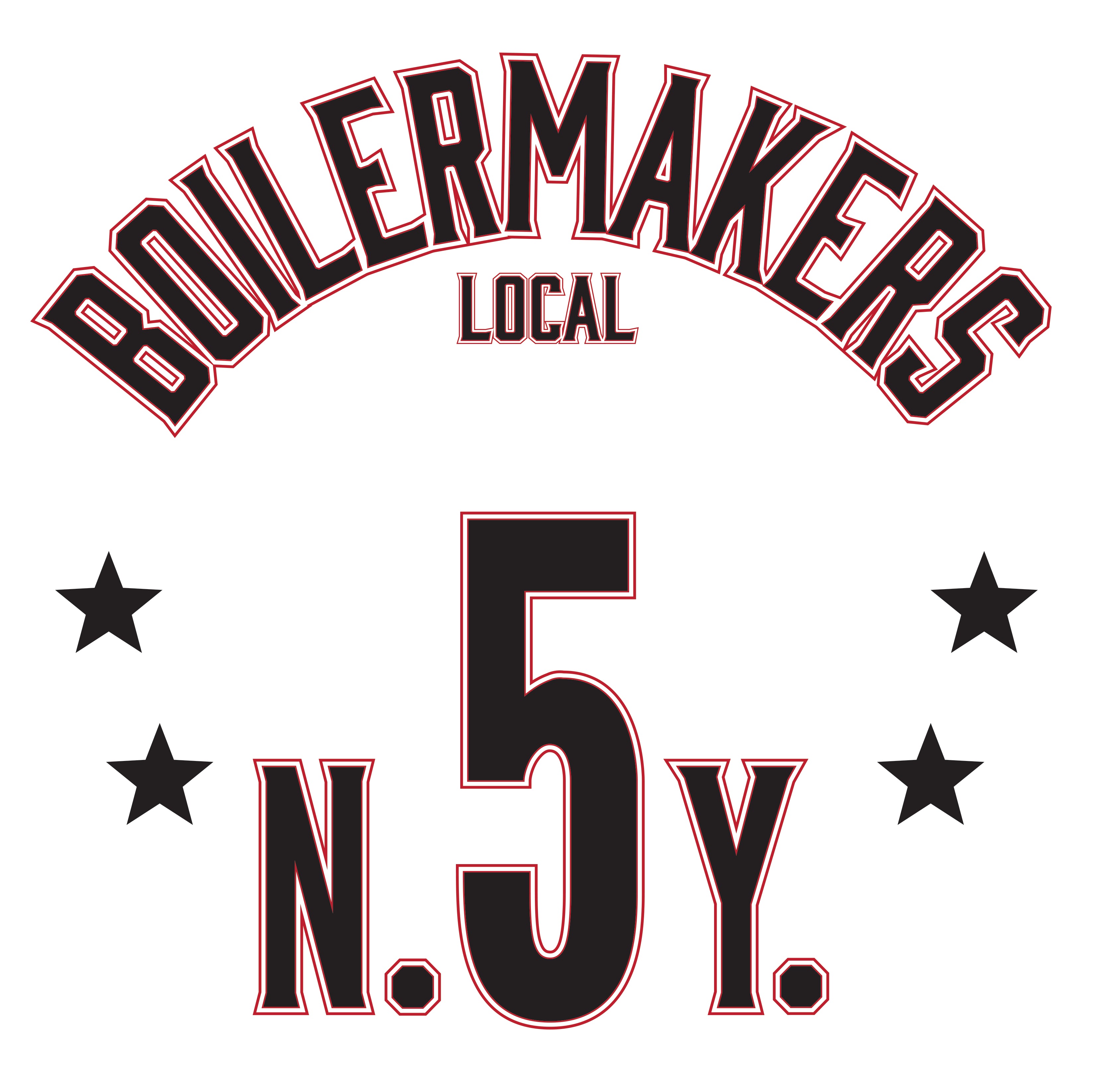 Simple Boiler Makers union 5 NY logo design in black and red.